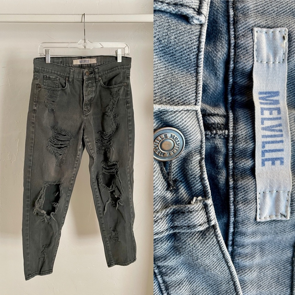 MELVILLE Distressed Gray Relaxed BUTTON FLY Hi Rise Slouchy Boyfriend JEANS 27
